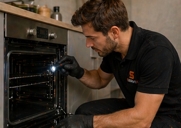 Tecnico Servix che esegue manutenzione su elettrodomestico a domicilio