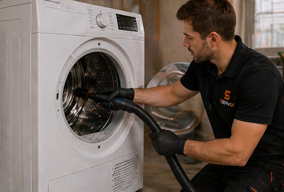 Tecnico Servix che esegue manutenzione su elettrodomestico a domicilio