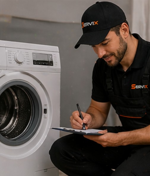 Tecnico Servix che esegue manutenzione su elettrodomestico a domicilio